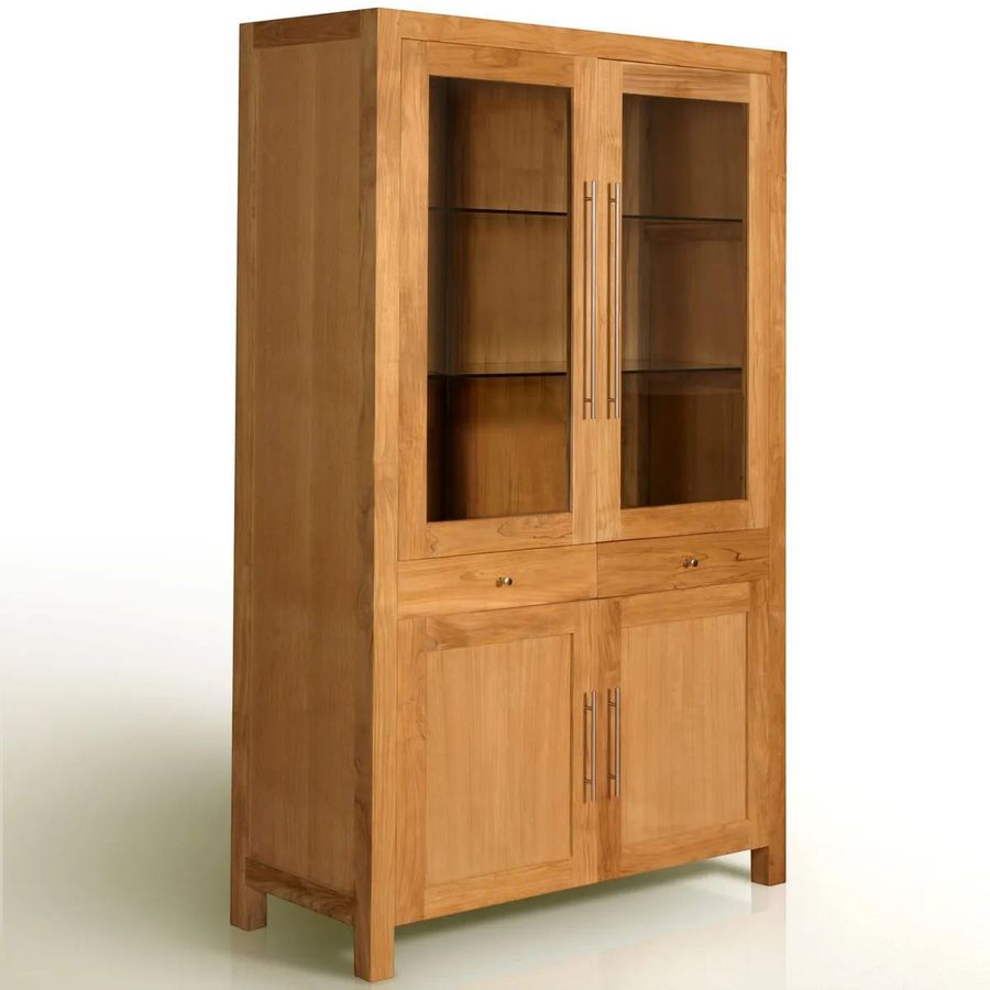 Teak vitrine 2 glass doors top