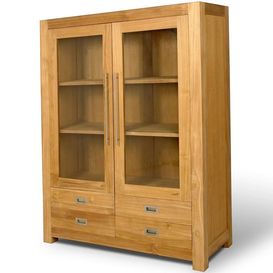 Plain teak display cabinet