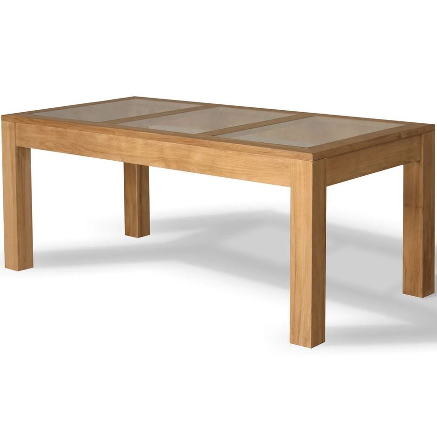 Teak wood dining table glass top