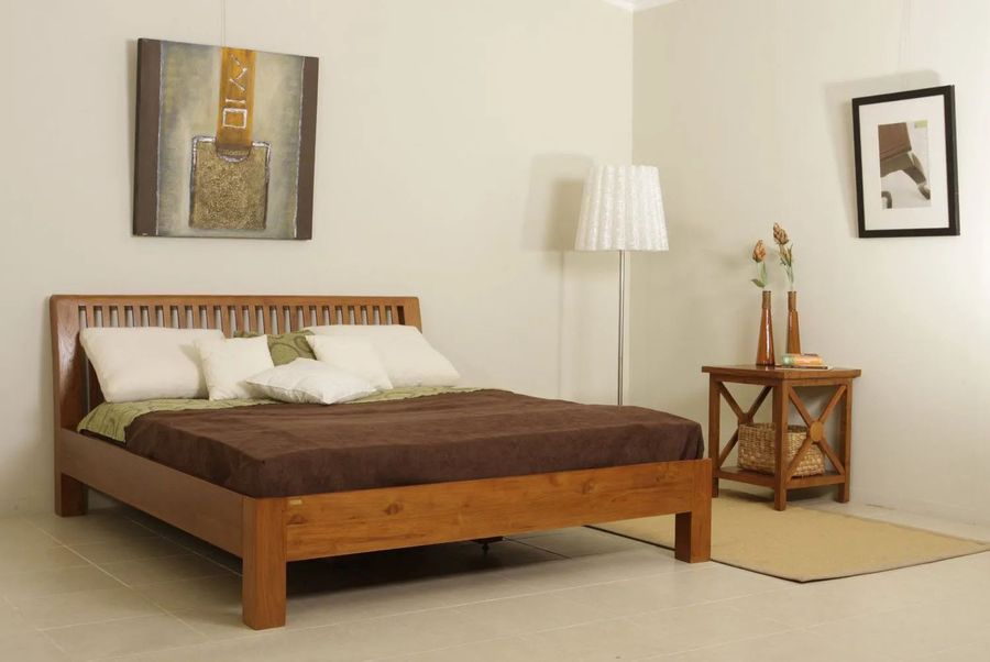 Mission bed curved headboard qith queen size mattress