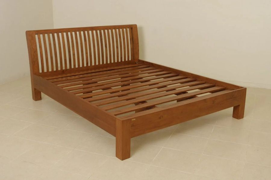 Mission bed curved headboard wood slats mattress support