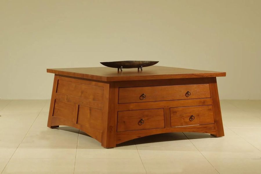 Altar trapezoid center table teak solid wood top