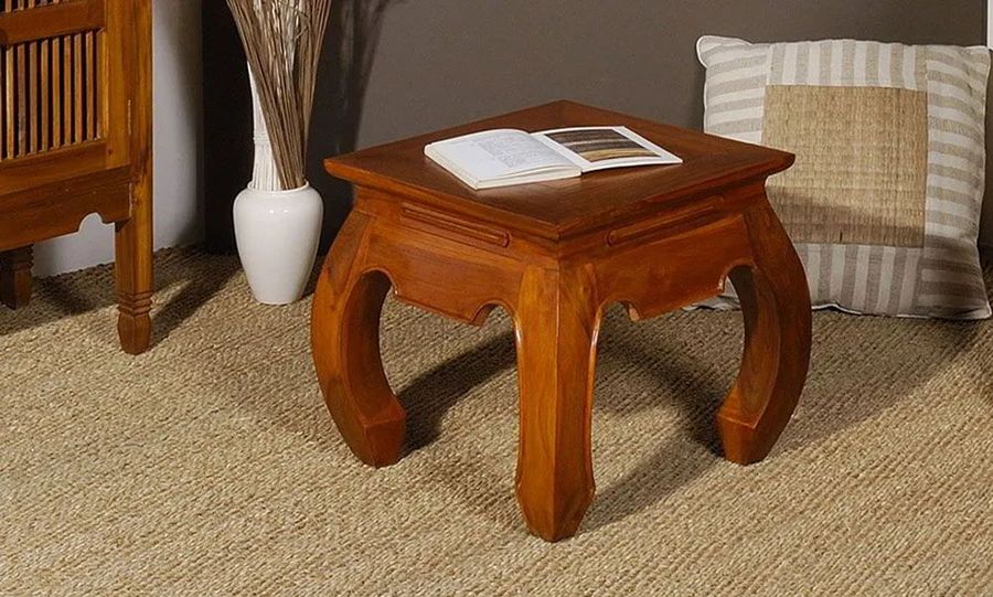 Opium small side table finished with light brown wood stain