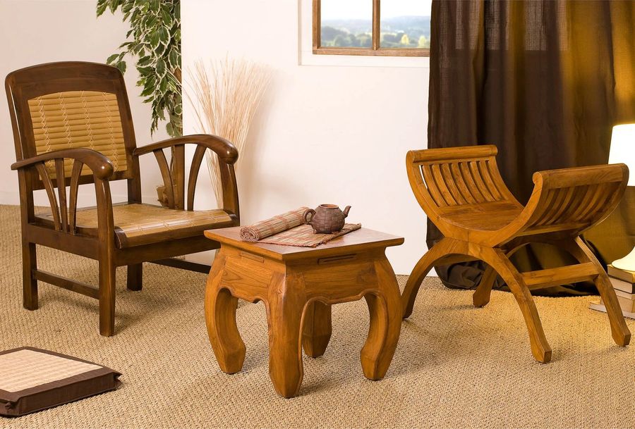 Traditional Javanese chair and opium small side table