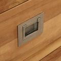 Stainless steel plate drawers pulls of the reclaimed teak cabinet and hutch