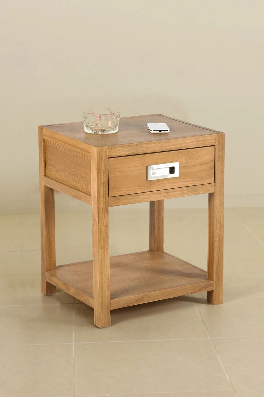 Teak wood plain bedside 1 drawer 