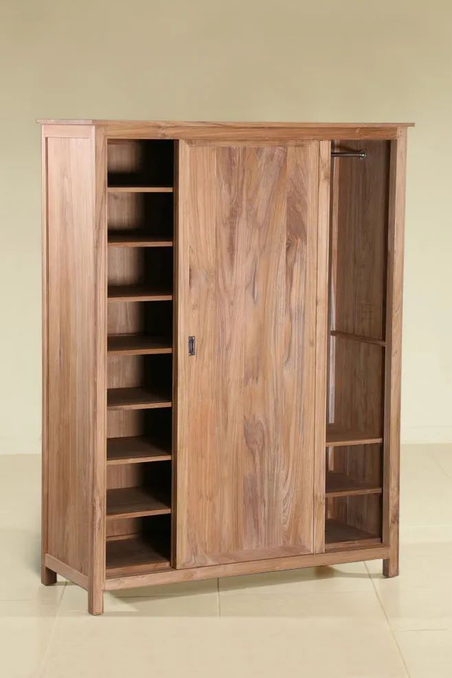 Reclaimed wood armoire sliding 2 doors opened