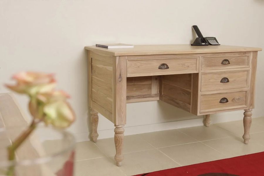 Colonial plantation small desk whitewashed finish