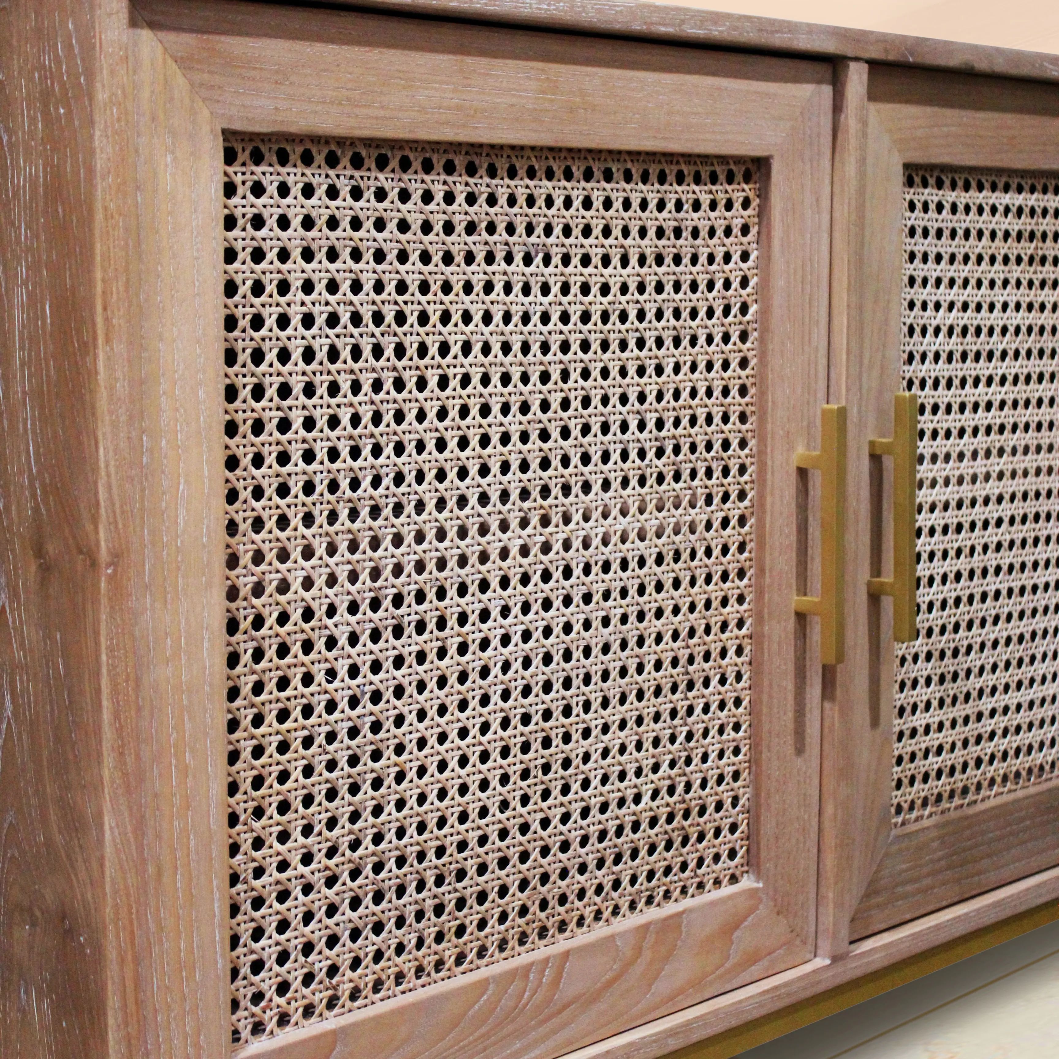 Rattan wicker detail on the steel buffet