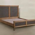 Reclaimed teak provincial bed rattan headboard