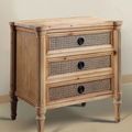Louis XVI reclaimed wood and rattan bedside chest of 3 drawers