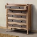The top drawer of Louis XVI Reclaimed wood and rattan dresser pulled out