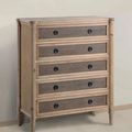Louis XVI Reclaimed wood and rattan dresser 5 drawers whitewashed finish