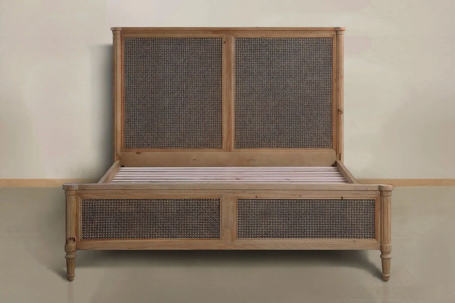 The footboard details of the reclaimed wood  Louis XVI Bed