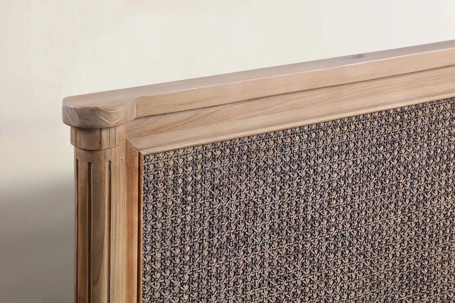 Rattan wicker detail on the headboard of reclaimed wood  Louis XVI Bed