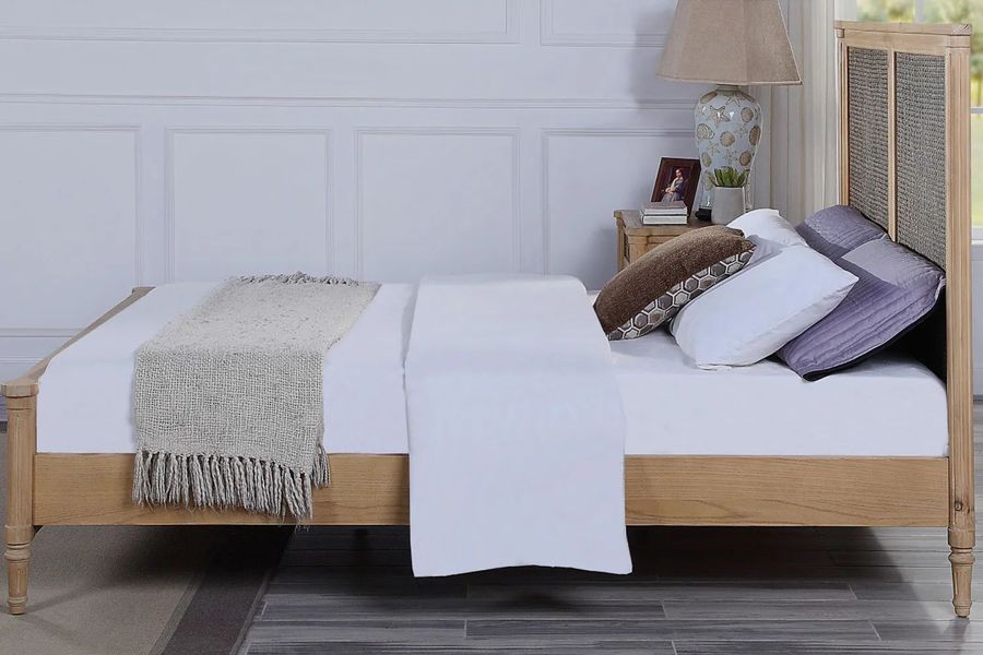 Plain solid wood side rails and headboard joinery of reclaimed wood  Louis XVI Bed