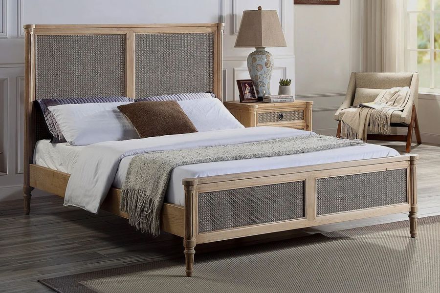 Side rail details of the reclaimed wood  Louis XVI Bed