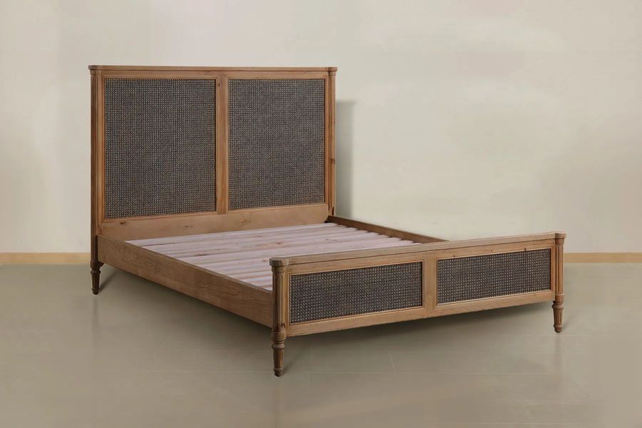 Reclaimed teak provincial bed rattan headboard
