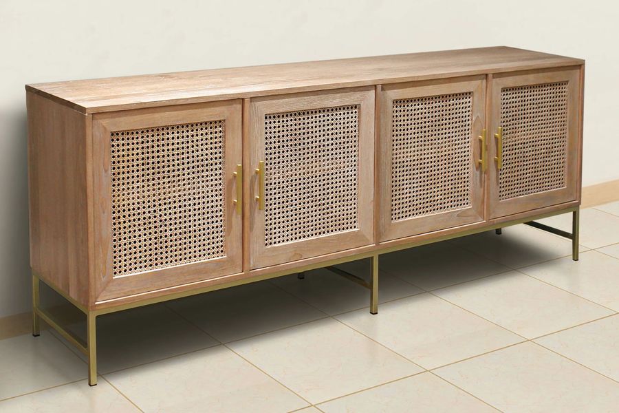 Vented buffet reclaimed wood and rattan on aluminum legs