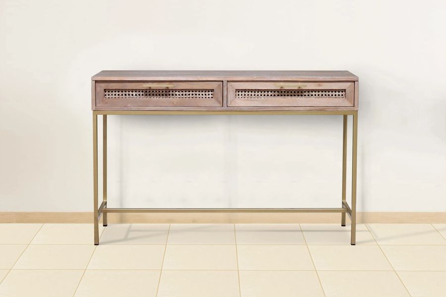 Frons side details of the reclaimed wood Vented console table 2 drawers