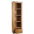 Teak wood slim shelving unit drawer pulled