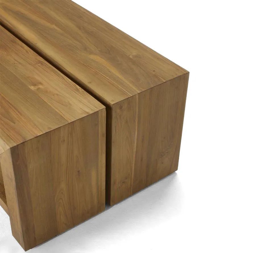 Reclaimed teak wood coffee table edges detail