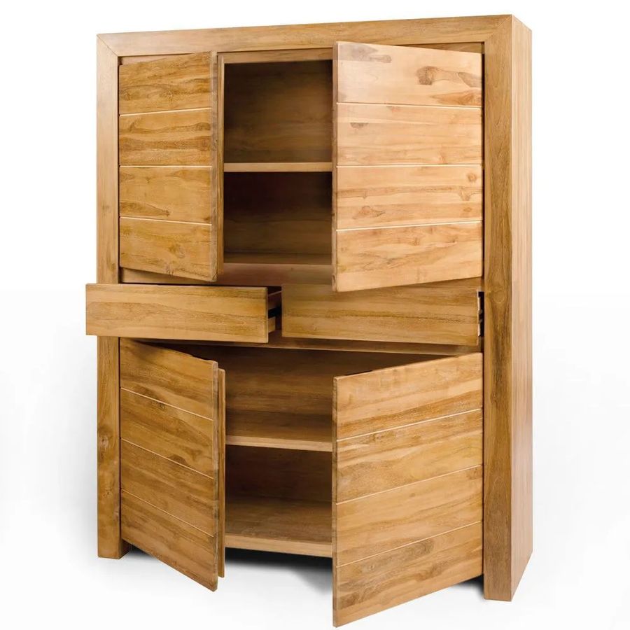 Bleached teak wood armoire 4 doors opened