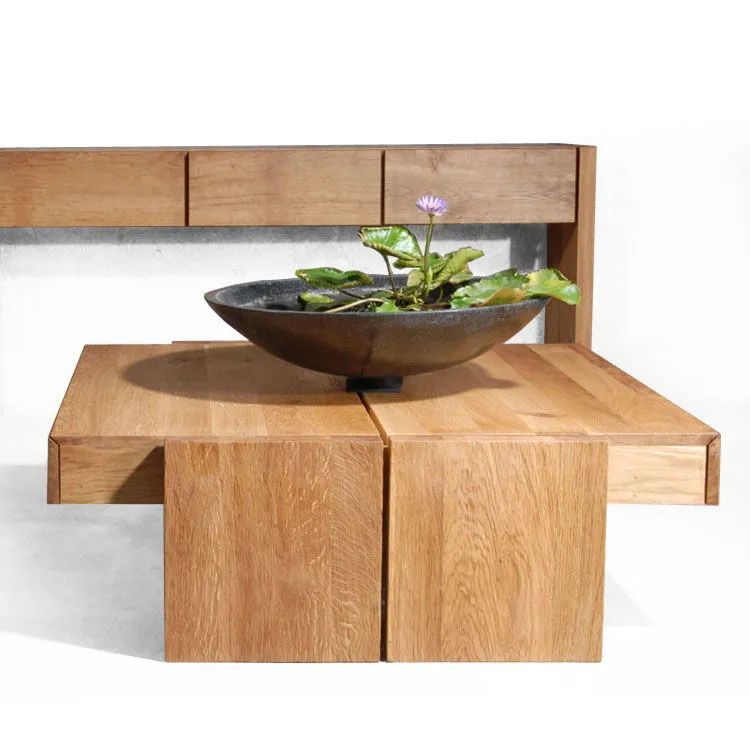 Reclaimed teak coffee table side view