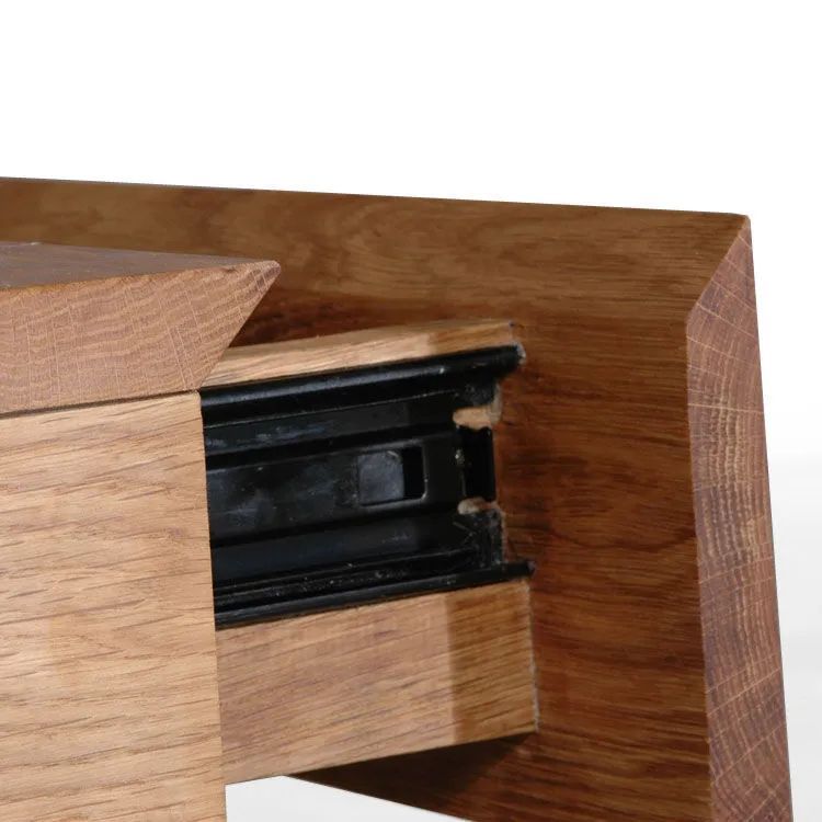 Reclaimed teak coffee table drawer runner detail