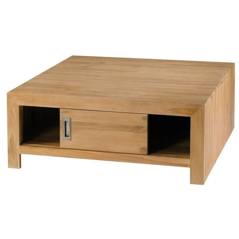 Reclaimed wood simple coffee table sliding doors opened