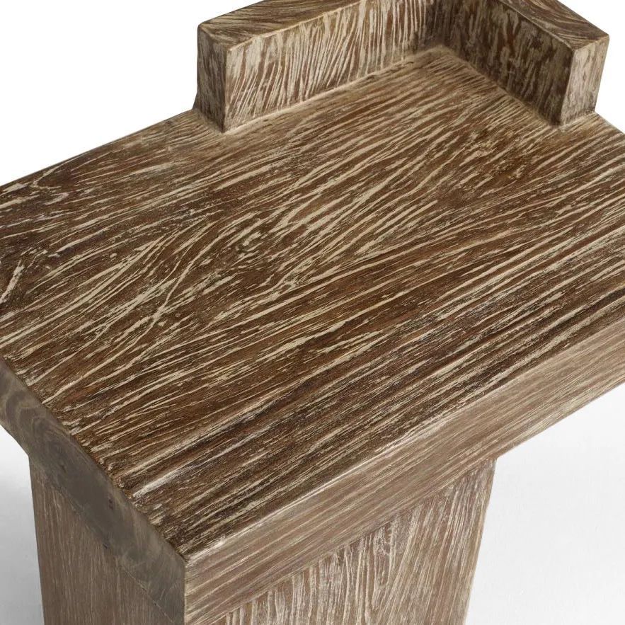 Rustic bedside table reclaimed wood grains detail