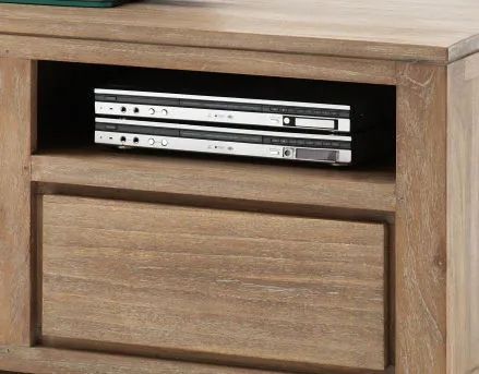 Drawers detail of the Whitewashed teak tv stand