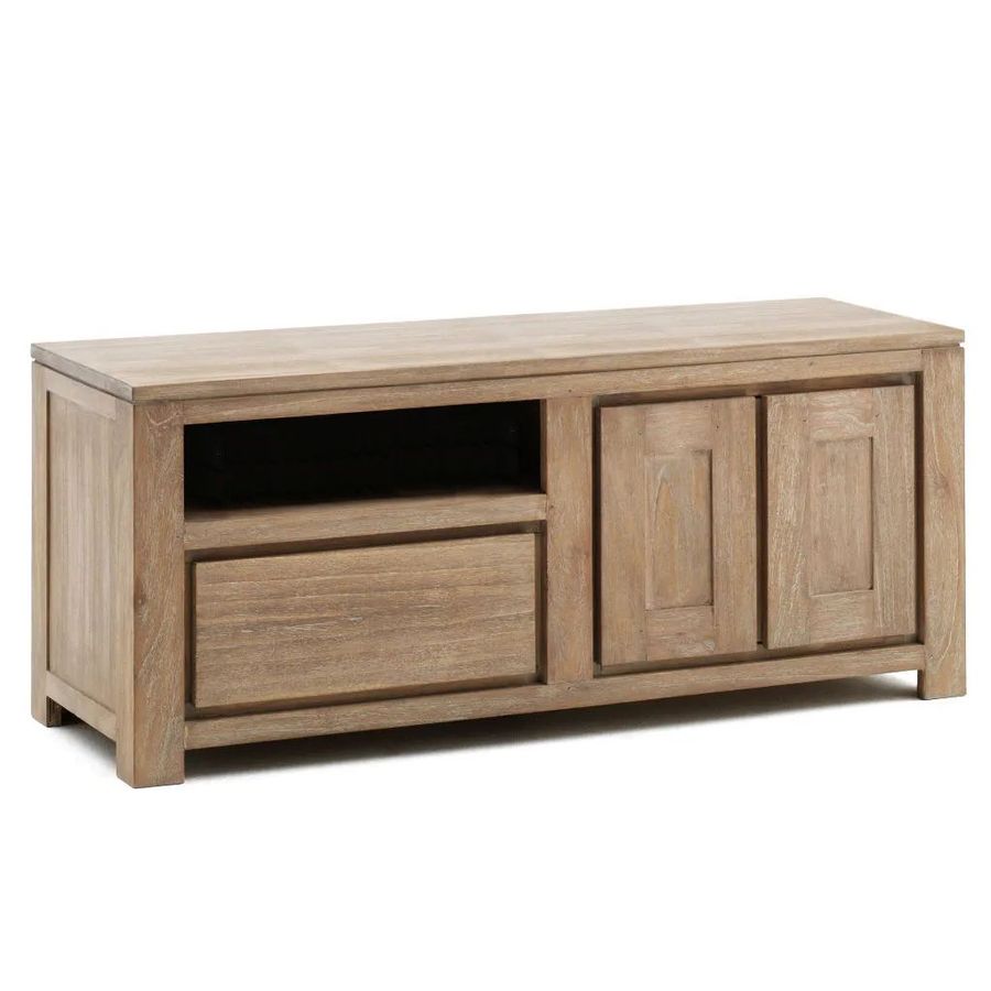 Whitewashed teak tv stand