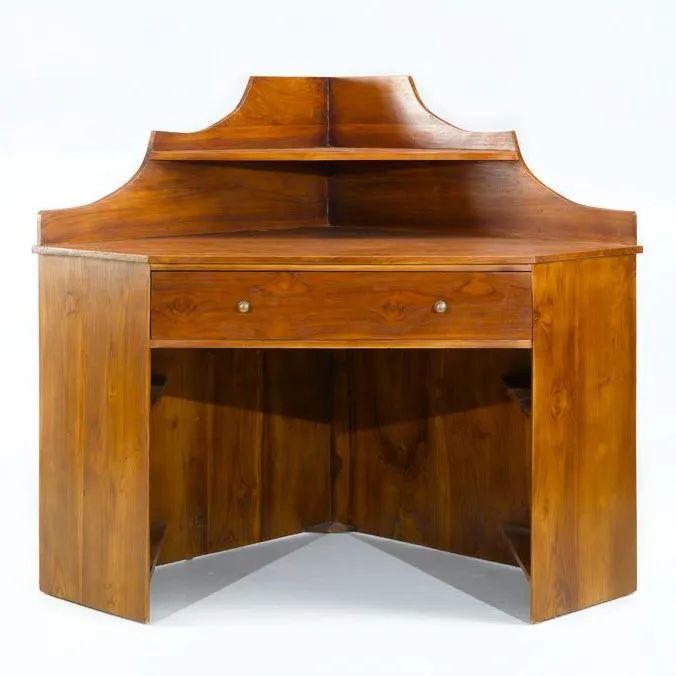 Corner desk teak wood front detail
