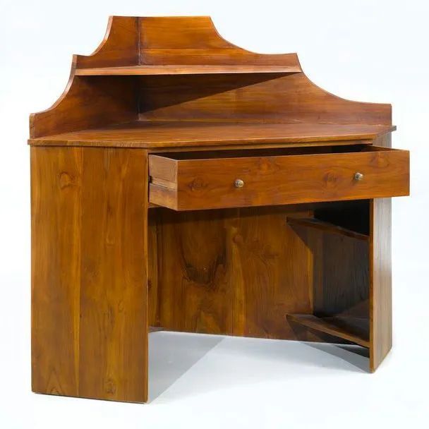 Corner desk teak wood 1 drawer pulled out