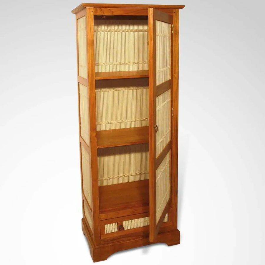 Teak bamboo armoire 1 drawer base opened