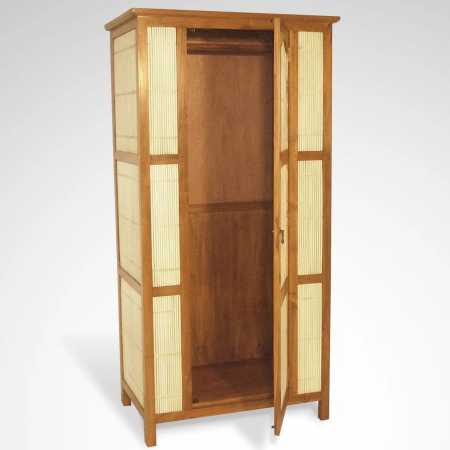 Teak bamboo armoire door opened