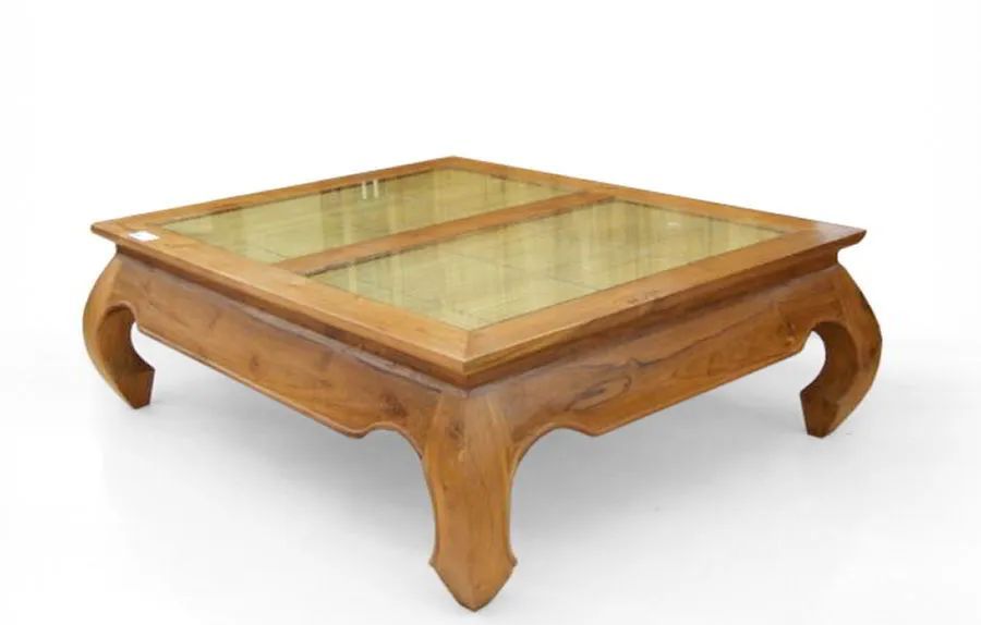 Opium coffee table glass and bamboo top split 