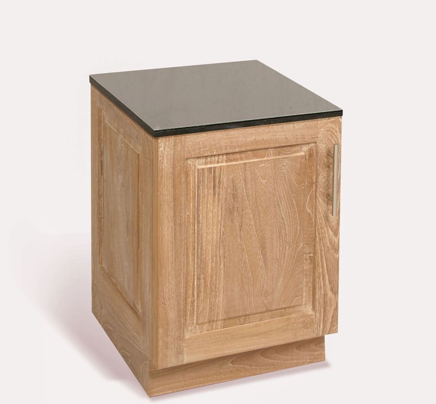 Teak bathroom low vanity marble top