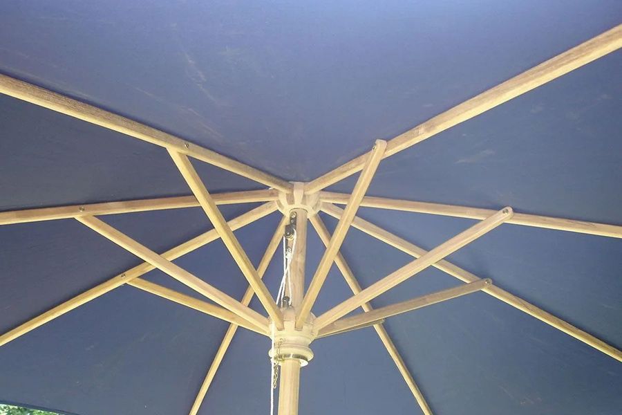 Teak parasol blue fabric