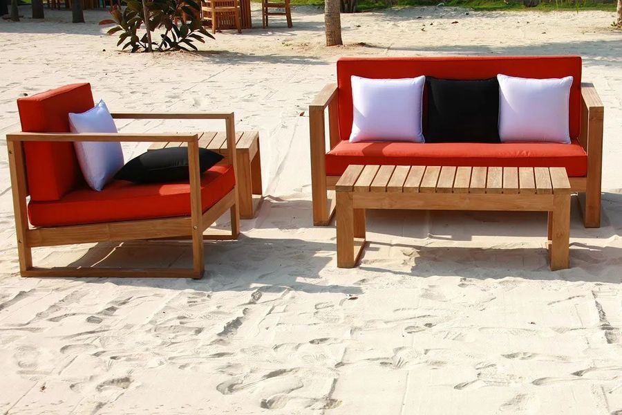 Teak outdoor deep seating at the beach