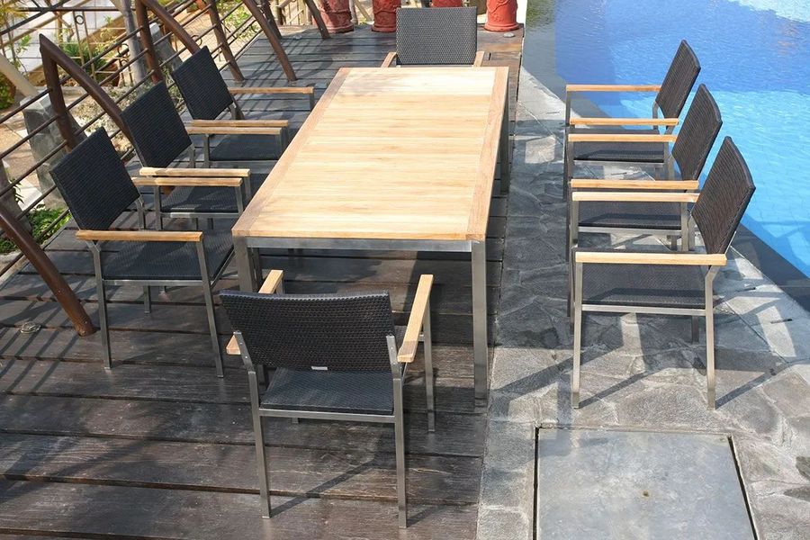 Stainless steel arm chair with dining table