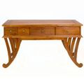 Curved legs Teak wood desk 4 drawers front detail