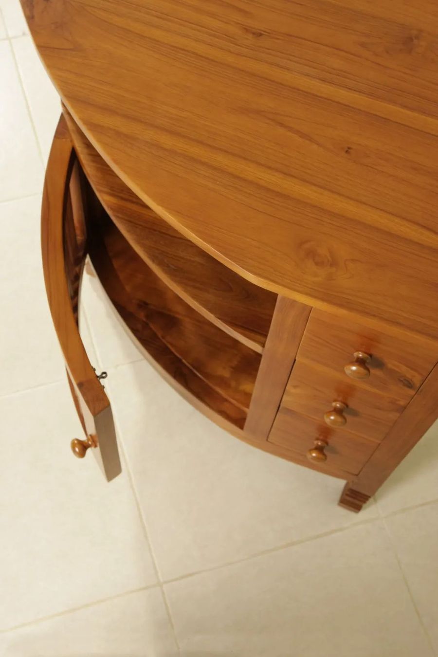 Trellis corner buffet right drawers opened