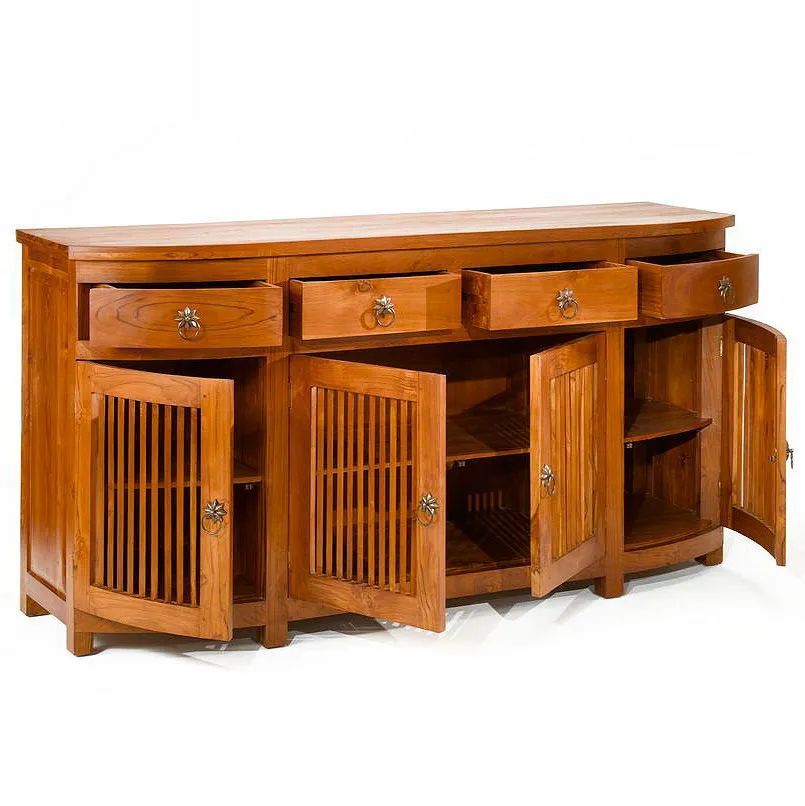 Trellis buffet convex front doors opened and drawers pulled