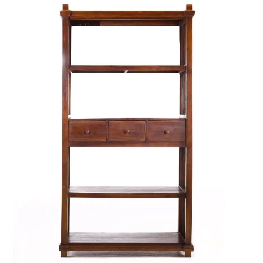Trellis standing shelves 2 drawers teak wood front view