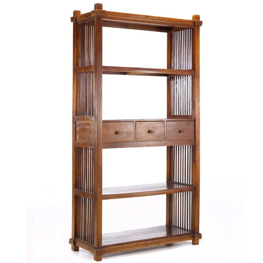 Trellis standing shelves 2 drawers teak wood