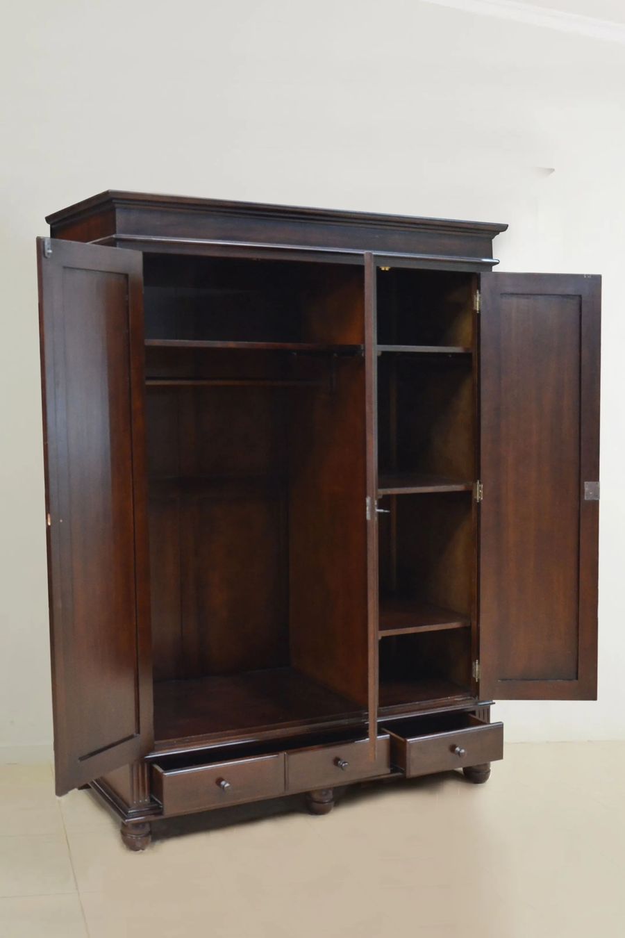 Teak armoire reed doors opened