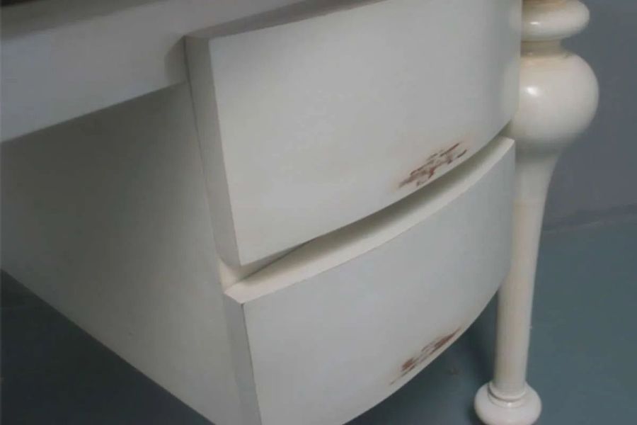 Reclaimed wood desk drawer detail