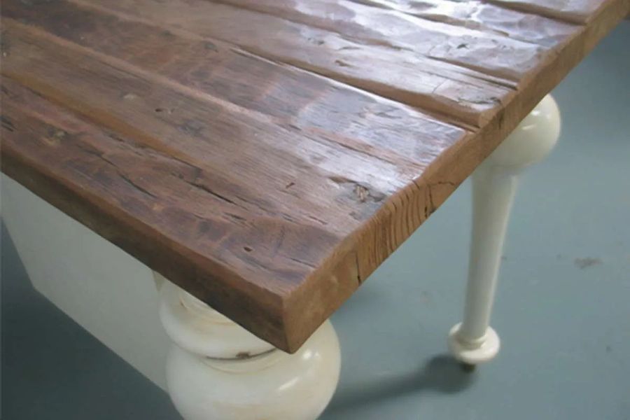Reclaimed wood desk rustic top leaf